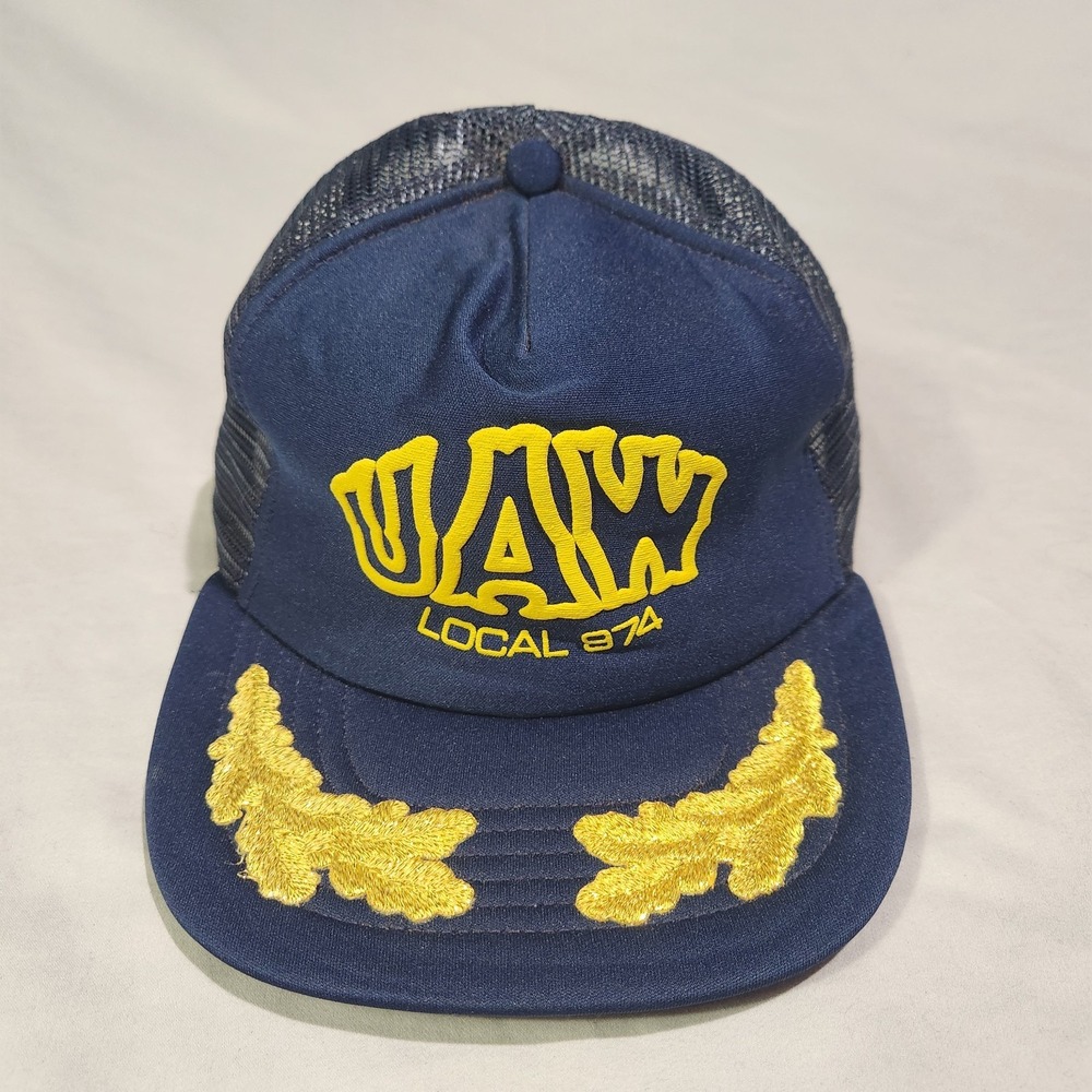 VTG UAW Union Local 974 Caterpillar Snapback East Peoria Illinois Navy And Gold